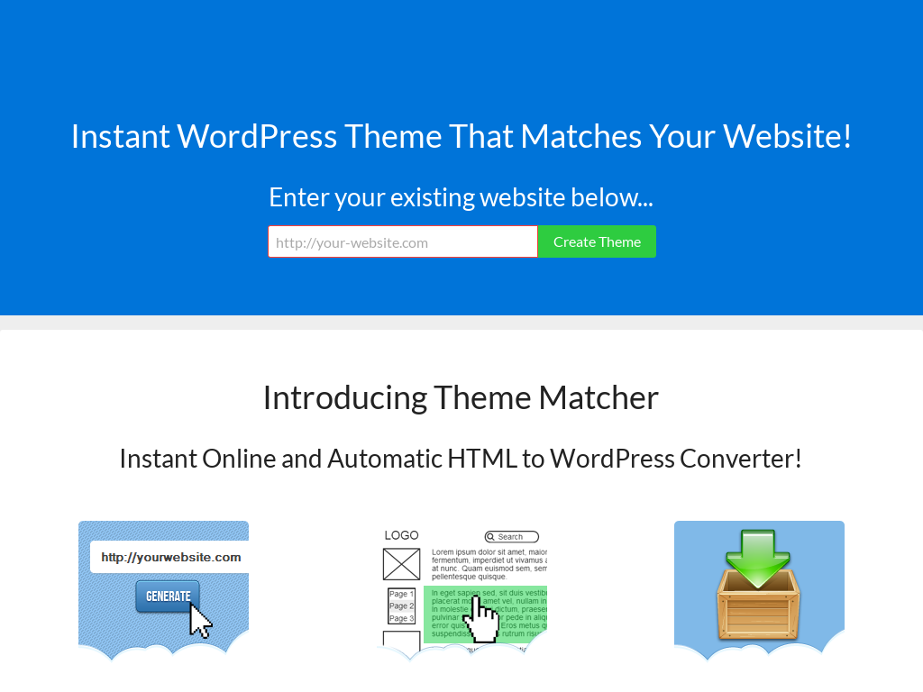 Instant Wordpess Theme To Match Your Existing Website Design! pricing